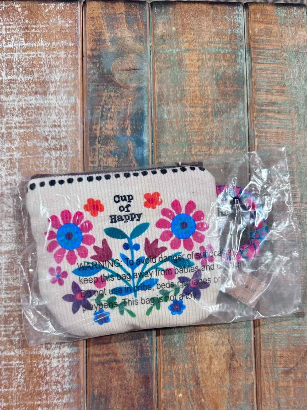 Natural Life Cup of Happy Floral Canvas Coin Purse- Multicolor